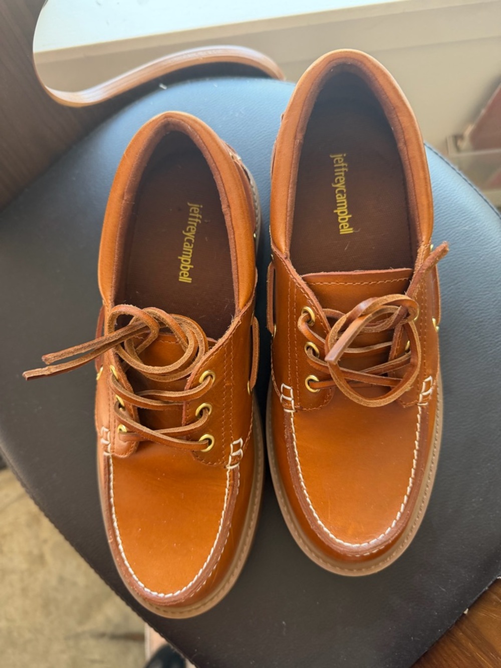 Jeffrey Campbell:  Brown Leather Lug-Soled Boat Shoes - NBW - Picture 5 of 11